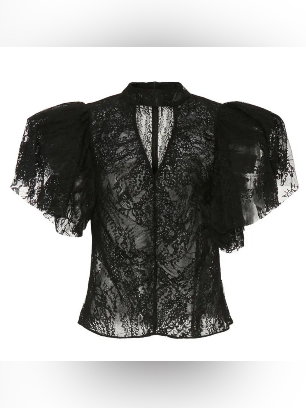 RTR Osman Yousefzada Black Lace Ruffle Top Size 8 (0113)
